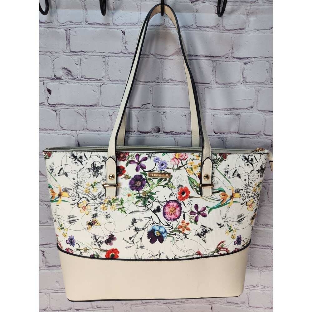 NEW! Elim & Paul Large Off White Flower Shoulder Tote Purse Bag